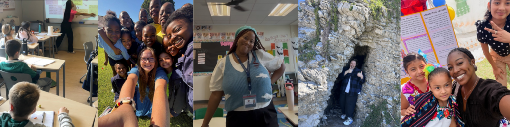 Photo collage of College of Education students teaching in Greece, South Africa, Costa Rica, New Zealand, and Belize.