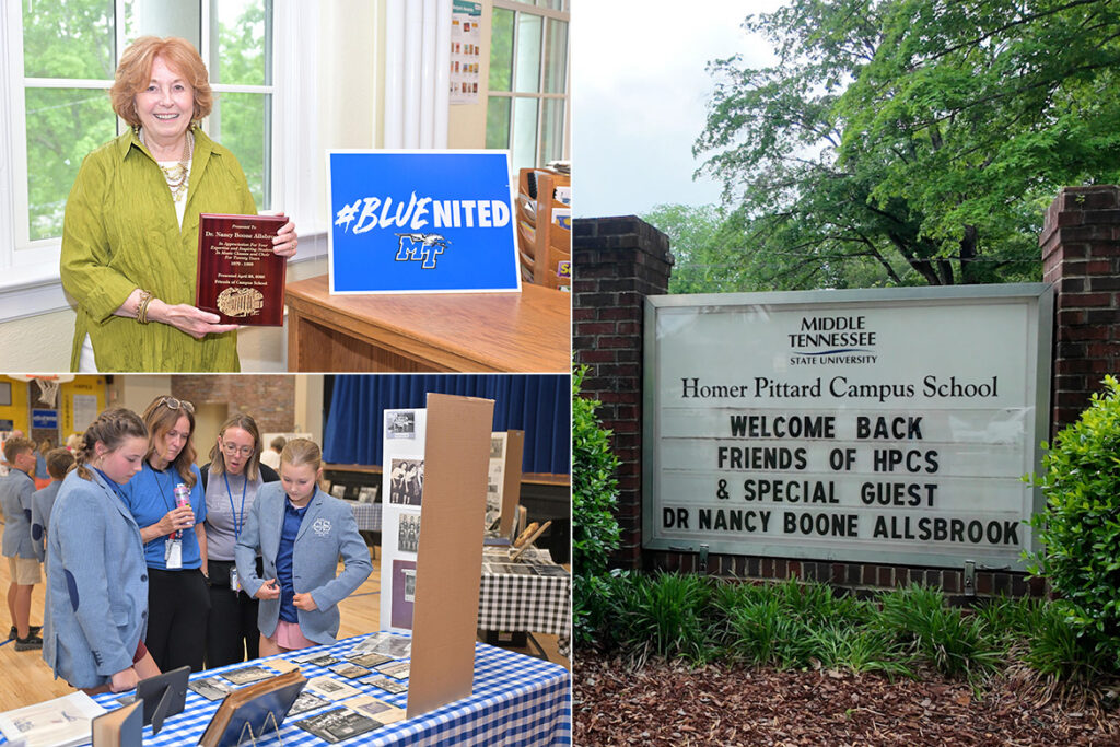 Pictures from MTSU Homer Pittard Campus School Open House showing longtime educator Nancy Boone who was honored at the event.  