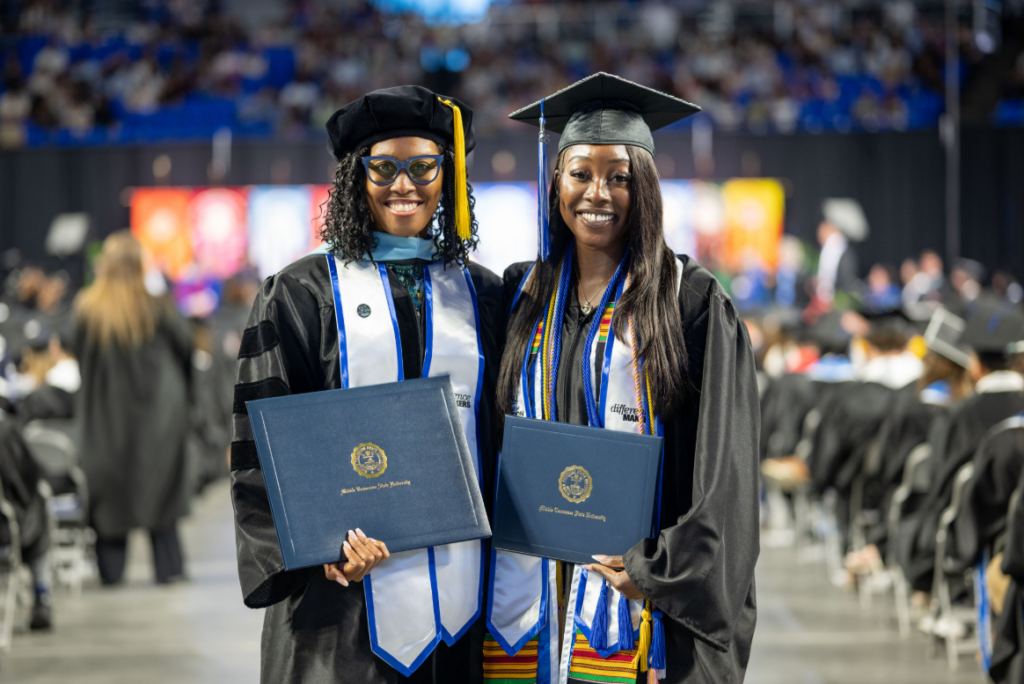 Picture of mom and daughter May 2026 MTSU College of Education graduates Ayana Samuel and Autumn Claybrooks.